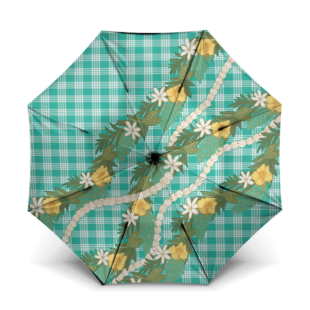 Aloha Puakenikeni Anthurium Pikake Lei Umbrella Marine Hawaiian Palaka Pattern LT9 One Size Folded 11.42 inch Opened Diameter 37.4 inch Marine - Polynesian Pride