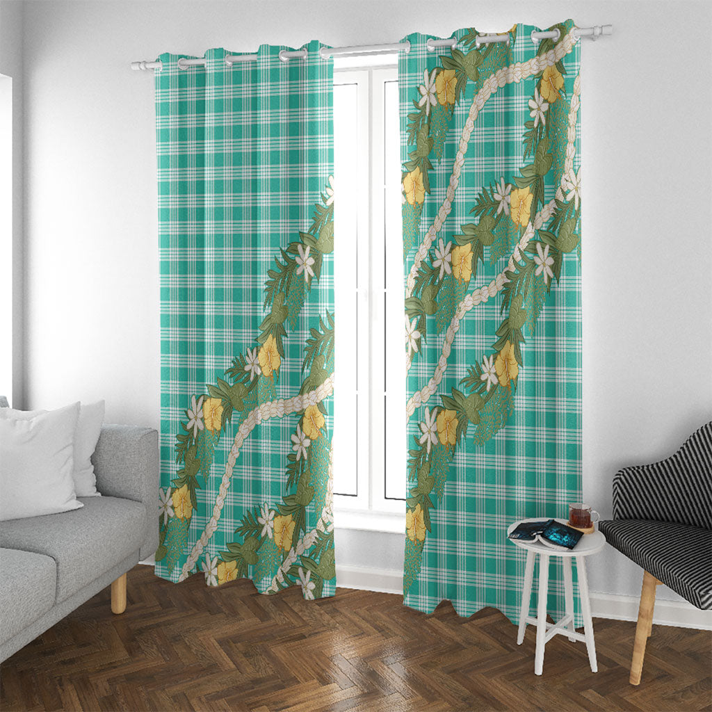 Aloha Puakenikeni Anthurium Pikake Lei Window Curtain Marine Hawaiian Palaka Pattern