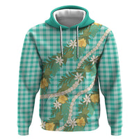 Aloha Puakenikeni Anthurium Pikake Lei Zip Hoodie Marine Hawaiian Palaka Pattern