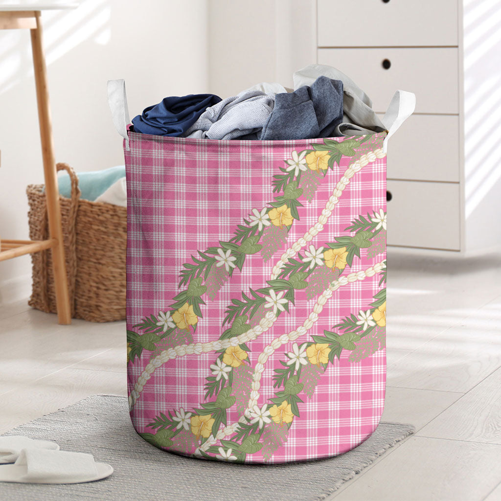 Aloha Puakenikeni Anthurium Pikake Lei Laundry Basket Tropical Pink Hawaiian Palaka Pattern LT9 Pink - Polynesian Pride