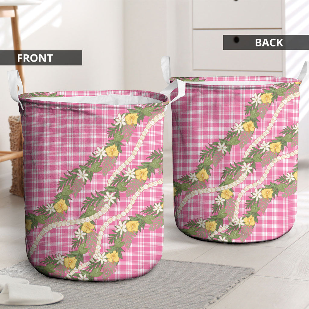 Aloha Puakenikeni Anthurium Pikake Lei Laundry Basket Tropical Pink Hawaiian Palaka Pattern LT9 - Polynesian Pride