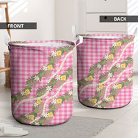 Aloha Puakenikeni Anthurium Pikake Lei Laundry Basket Tropical Pink Hawaiian Palaka Pattern LT9 - Polynesian Pride