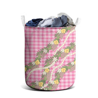Aloha Puakenikeni Anthurium Pikake Lei Laundry Basket Tropical Pink Hawaiian Palaka Pattern LT9 - Polynesian Pride