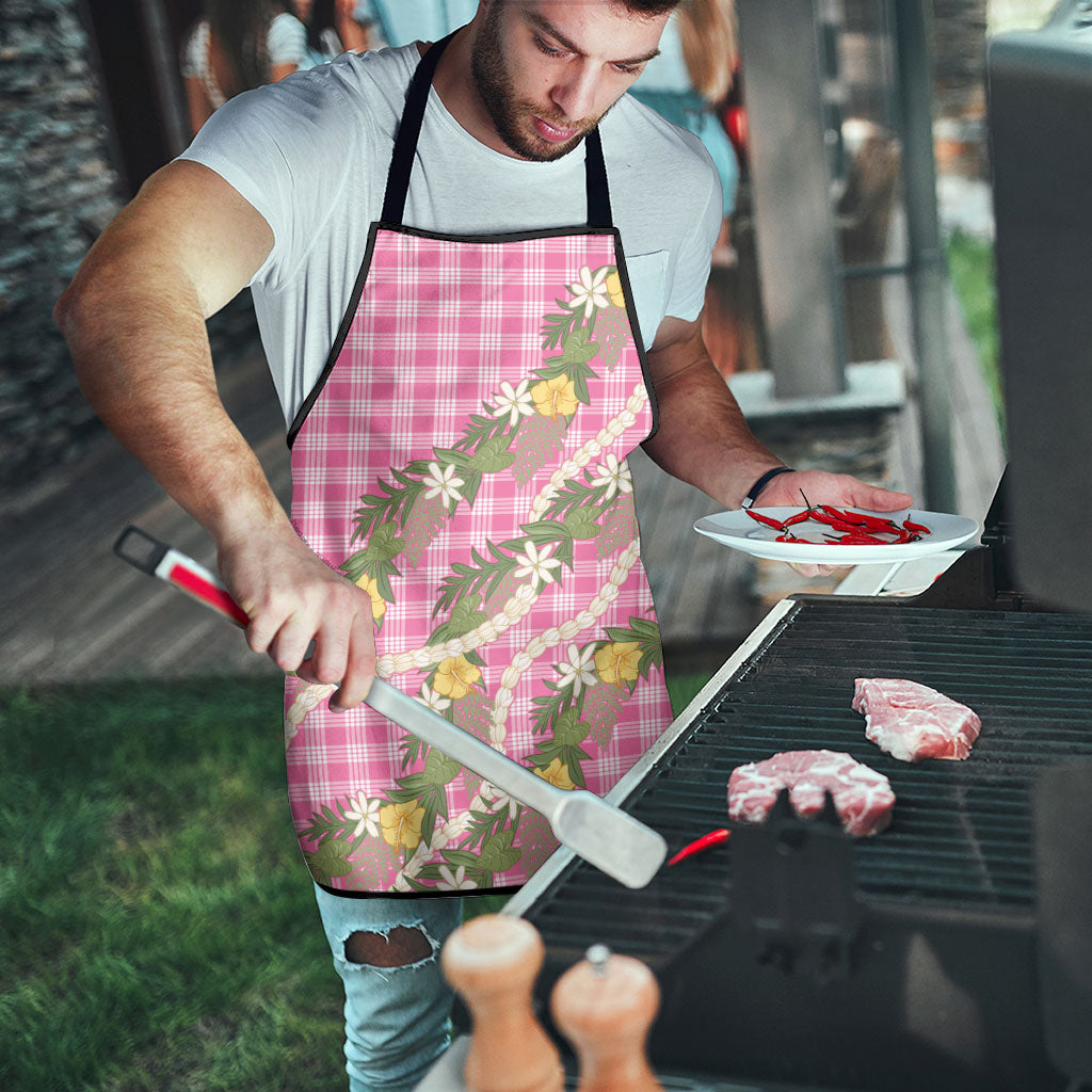 Aloha Puakenikeni Anthurium Pikake Lei Apron Tropical Pink Hawaiian Palaka Pattern