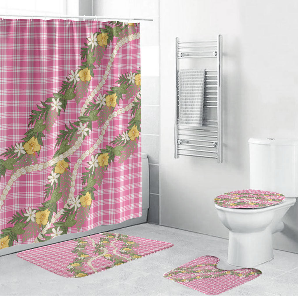 Aloha Puakenikeni Anthurium Pikake Lei Bathroom Set Tropical Pink Hawaiian Palaka Pattern LT9 Bathroom Set (4 pcs) Pink - Polynesian Pride