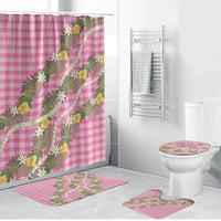Aloha Puakenikeni Anthurium Pikake Lei Bathroom Set Tropical Pink Hawaiian Palaka Pattern LT9 Bathroom Set (4 pcs) Pink - Polynesian Pride