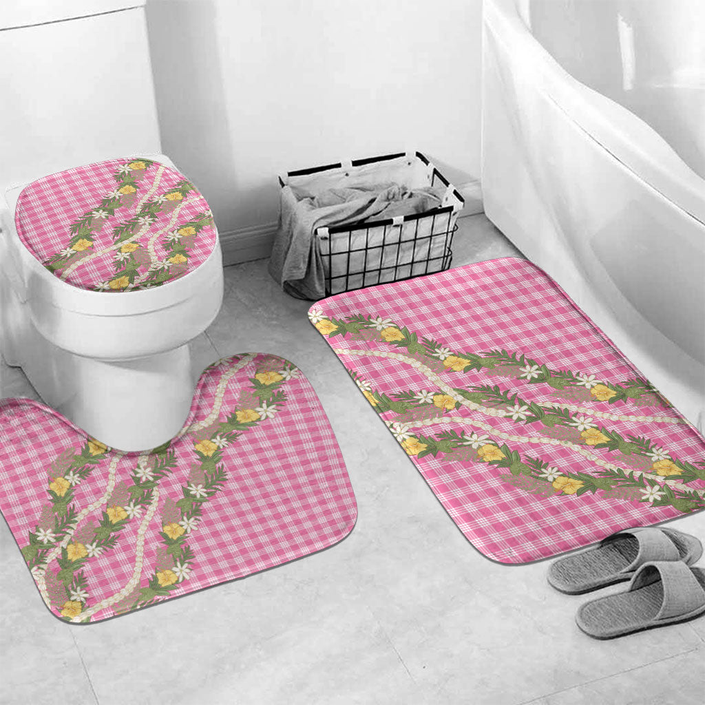 Aloha Puakenikeni Anthurium Pikake Lei Bathroom Set Tropical Pink Hawaiian Palaka Pattern LT9 Mat Set Only (3 pcs) One Size Pink - Polynesian Pride