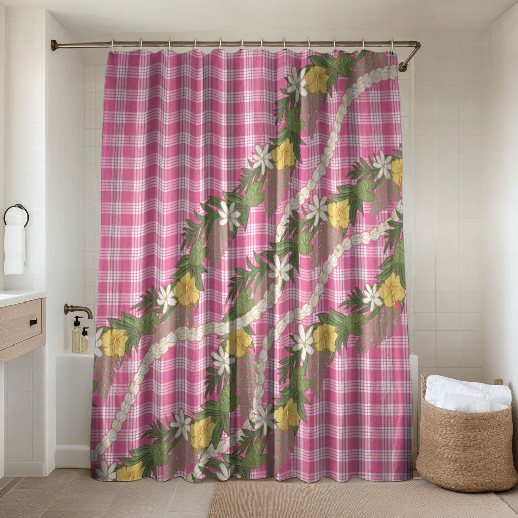Aloha Puakenikeni Anthurium Pikake Lei Bathroom Set Tropical Pink Hawaiian Palaka Pattern LT9 Shower Curtain Only Pink - Polynesian Pride