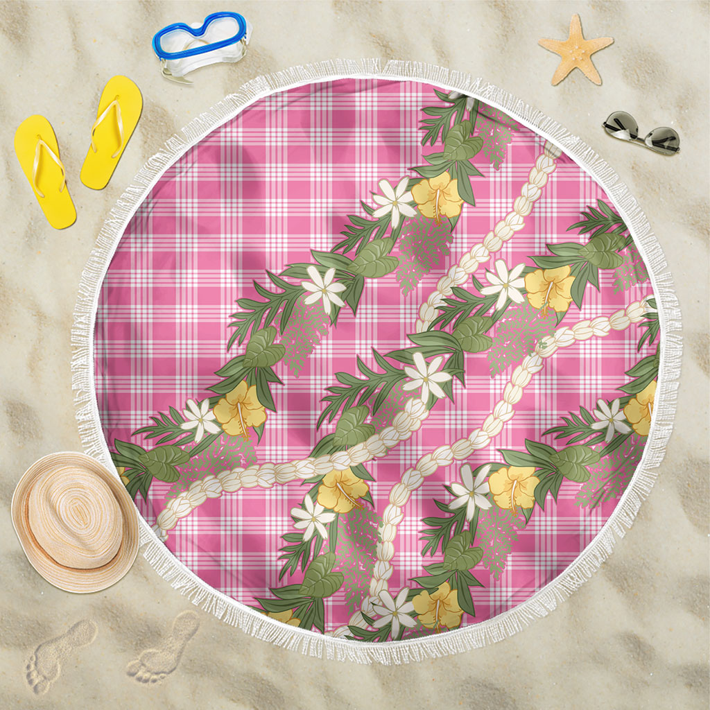 Aloha Puakenikeni Anthurium Pikake Lei Beach Blanket Tropical Pink Hawaiian Palaka Pattern