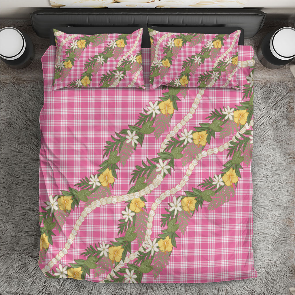 Aloha Puakenikeni Anthurium Pikake Lei Bedding Set Tropical Pink Hawaiian Palaka Pattern
