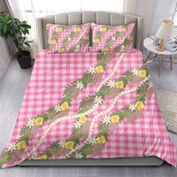 Aloha Puakenikeni Anthurium Pikake Lei Bedding Set Tropical Pink Hawaiian Palaka Pattern