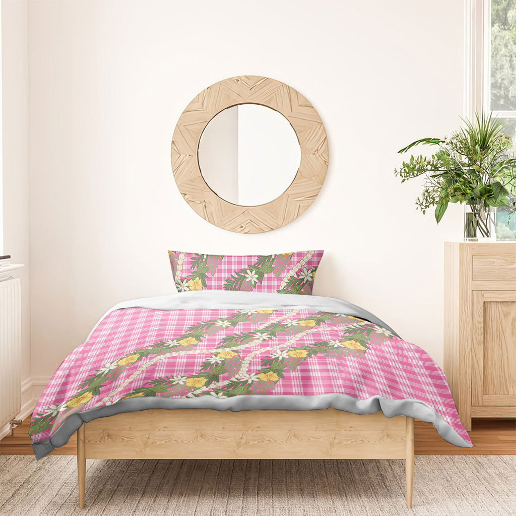 Aloha Puakenikeni Anthurium Pikake Lei Bedding Set Tropical Pink Hawaiian Palaka Pattern
