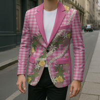 Aloha Puakenikeni Anthurium Pikake Lei Blazer Tropical Pink Hawaiian Palaka Pattern