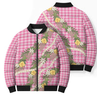 Aloha Puakenikeni Anthurium Pikake Lei Bomber Puffer Jacket Tropical Pink Hawaiian Palaka Pattern