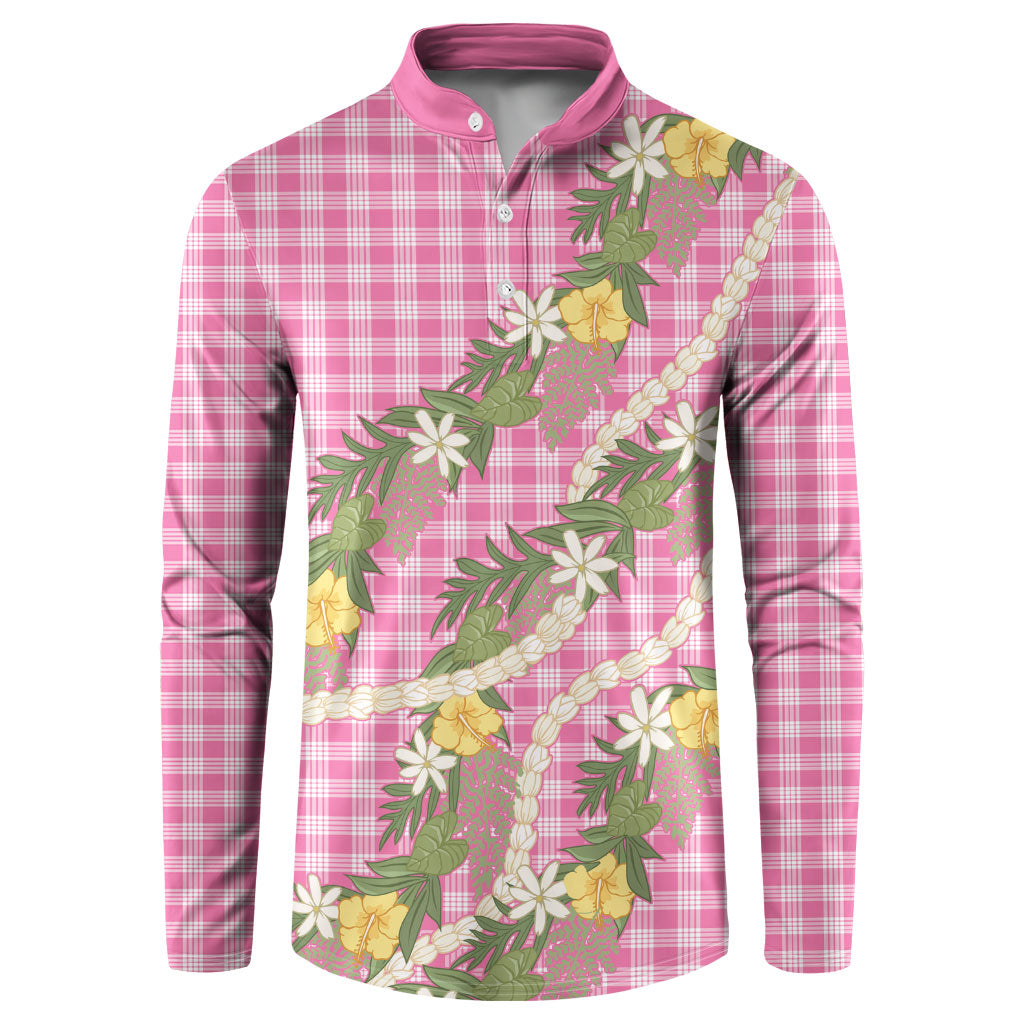 Aloha Puakenikeni Anthurium Pikake Lei Button Sweatshirt Tropical Pink Hawaiian Palaka Pattern