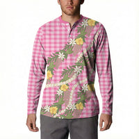 Aloha Puakenikeni Anthurium Pikake Lei Button Sweatshirt Tropical Pink Hawaiian Palaka Pattern