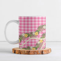 Aloha Puakenikeni Anthurium Pikake Lei Ceramic Mug Tropical Pink Hawaiian Palaka Pattern