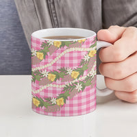 Aloha Puakenikeni Anthurium Pikake Lei Ceramic Mug Tropical Pink Hawaiian Palaka Pattern