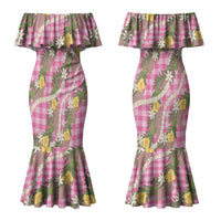 Aloha Puakenikeni Anthurium Pikake Lei Couples Matching Mermaid Dress and Hawaiian Shirt Tropical Pink Hawaiian Palaka Pattern LT9 - Polynesian Pride