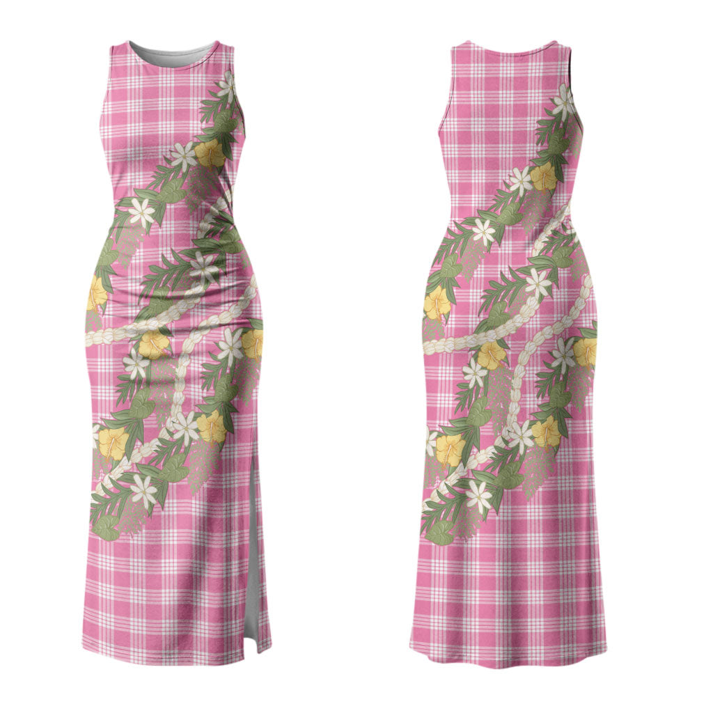 Aloha Puakenikeni Anthurium Pikake Lei Couples Matching Tank Maxi Dress and Hawaiian Shirt Tropical Pink Hawaiian Palaka Pattern LT9 - Polynesian Pride