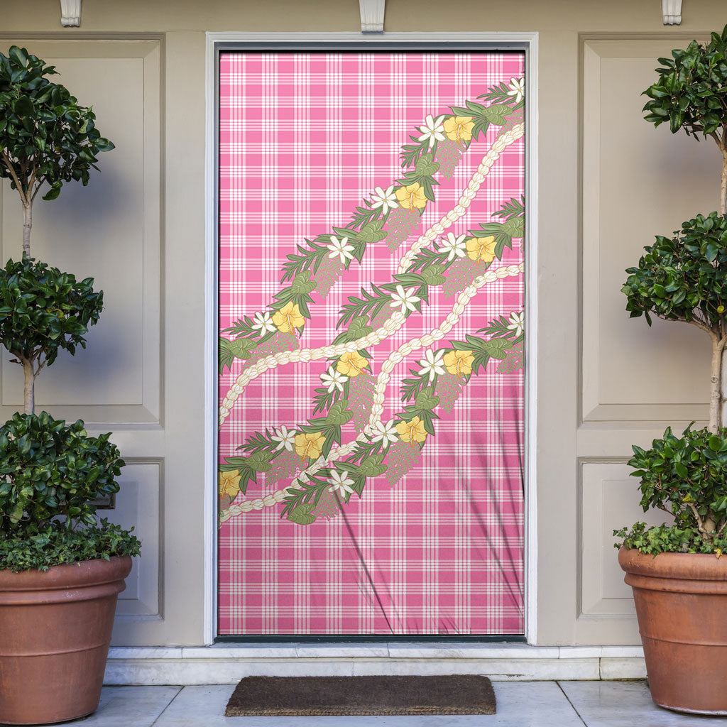 Aloha Puakenikeni Anthurium Pikake Lei Door Cover Tropical Pink Hawaiian Palaka Pattern LT9 Pink - Polynesian Pride
