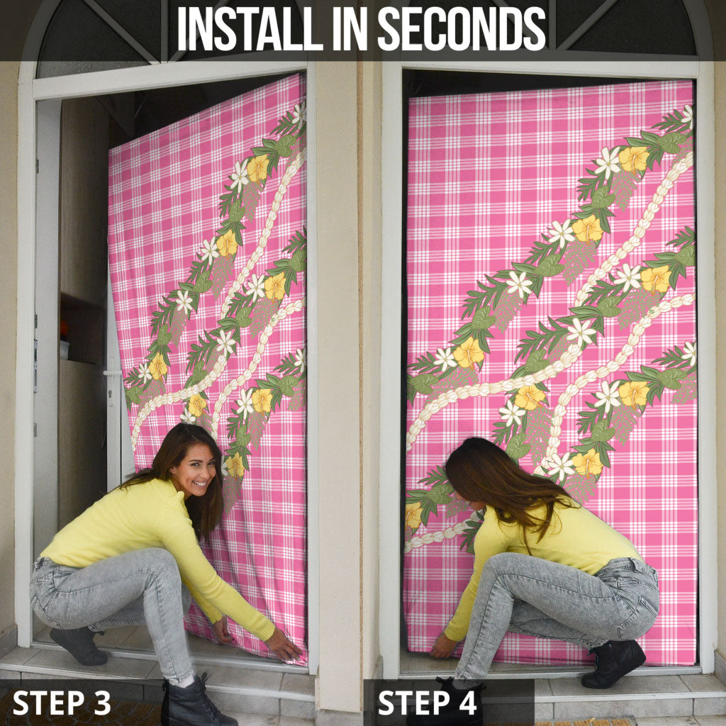 Aloha Puakenikeni Anthurium Pikake Lei Door Cover Tropical Pink Hawaiian Palaka Pattern LT9 - Polynesian Pride