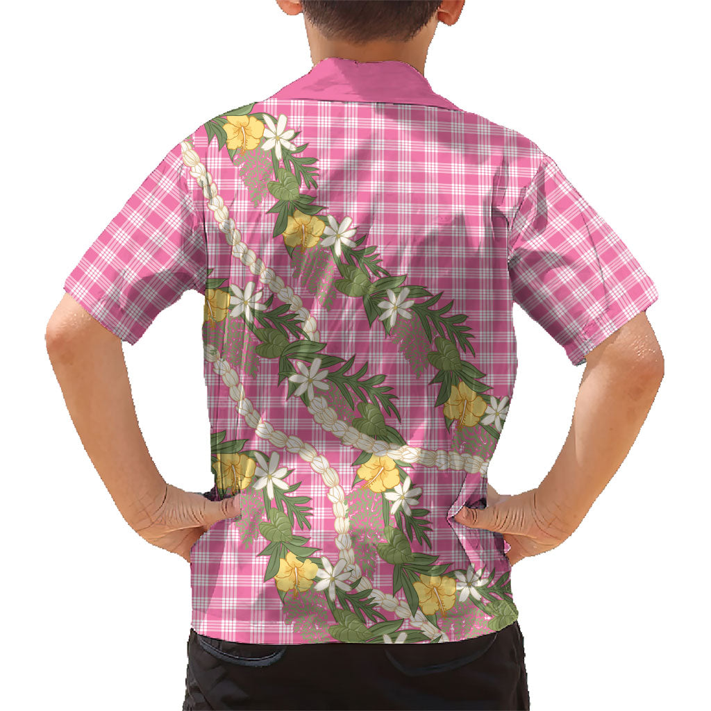 Aloha Puakenikeni Anthurium Pikake Lei Family Matching Long Sleeve Bodycon Dress and Hawaiian Shirt Tropical Pink Hawaiian Palaka Pattern