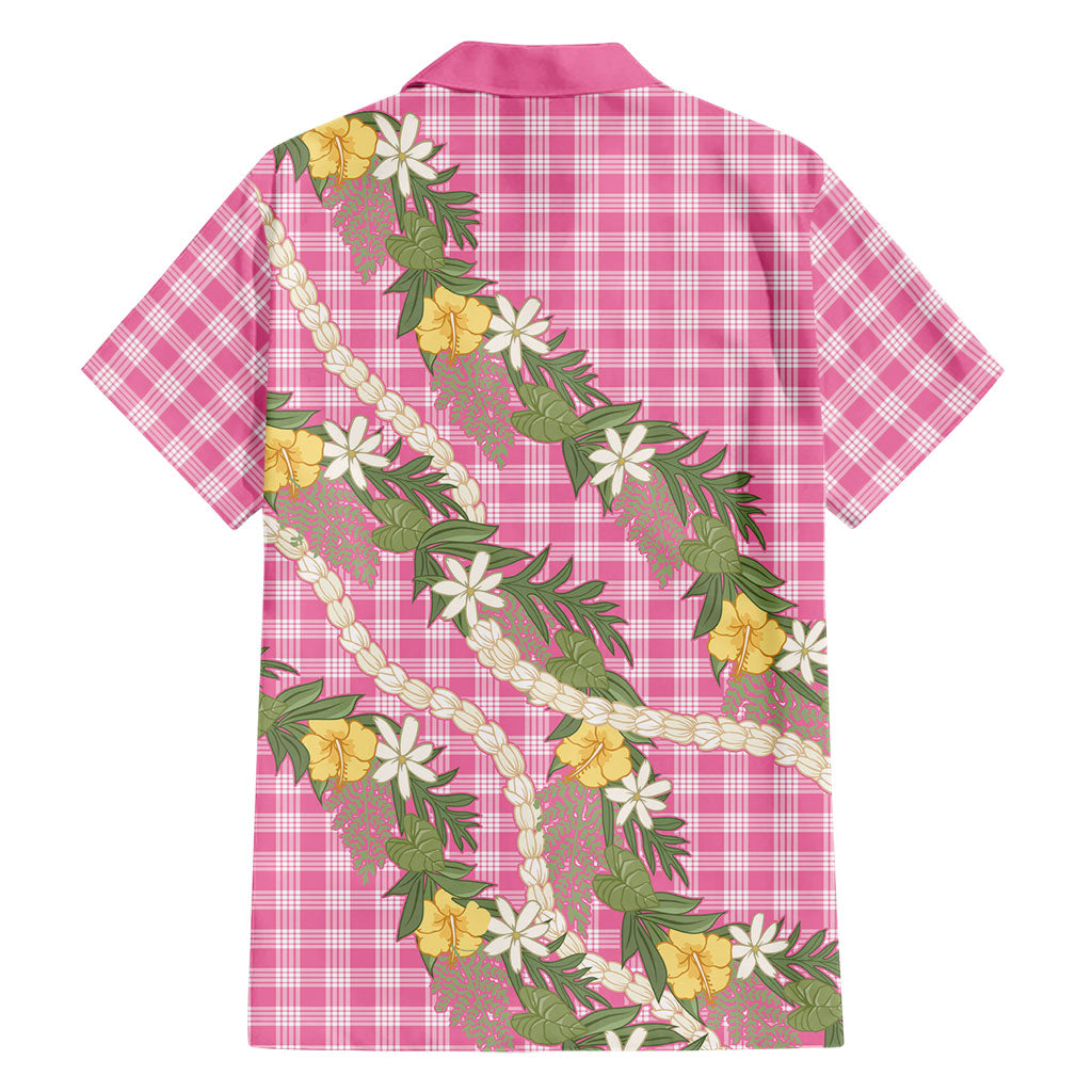 Aloha Puakenikeni Anthurium Pikake Lei Family Matching Mermaid Dress and Hawaiian Shirt Tropical Pink Hawaiian Palaka Pattern