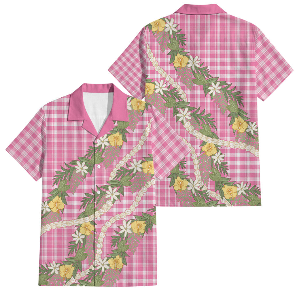 Aloha Puakenikeni Anthurium Pikake Lei Family Matching Off The Shoulder Long Sleeve Dress and Hawaiian Shirt Tropical Pink Hawaiian Palaka Pattern LT9 Dad's Shirt - Short Sleeve Pink - Polynesian Pride