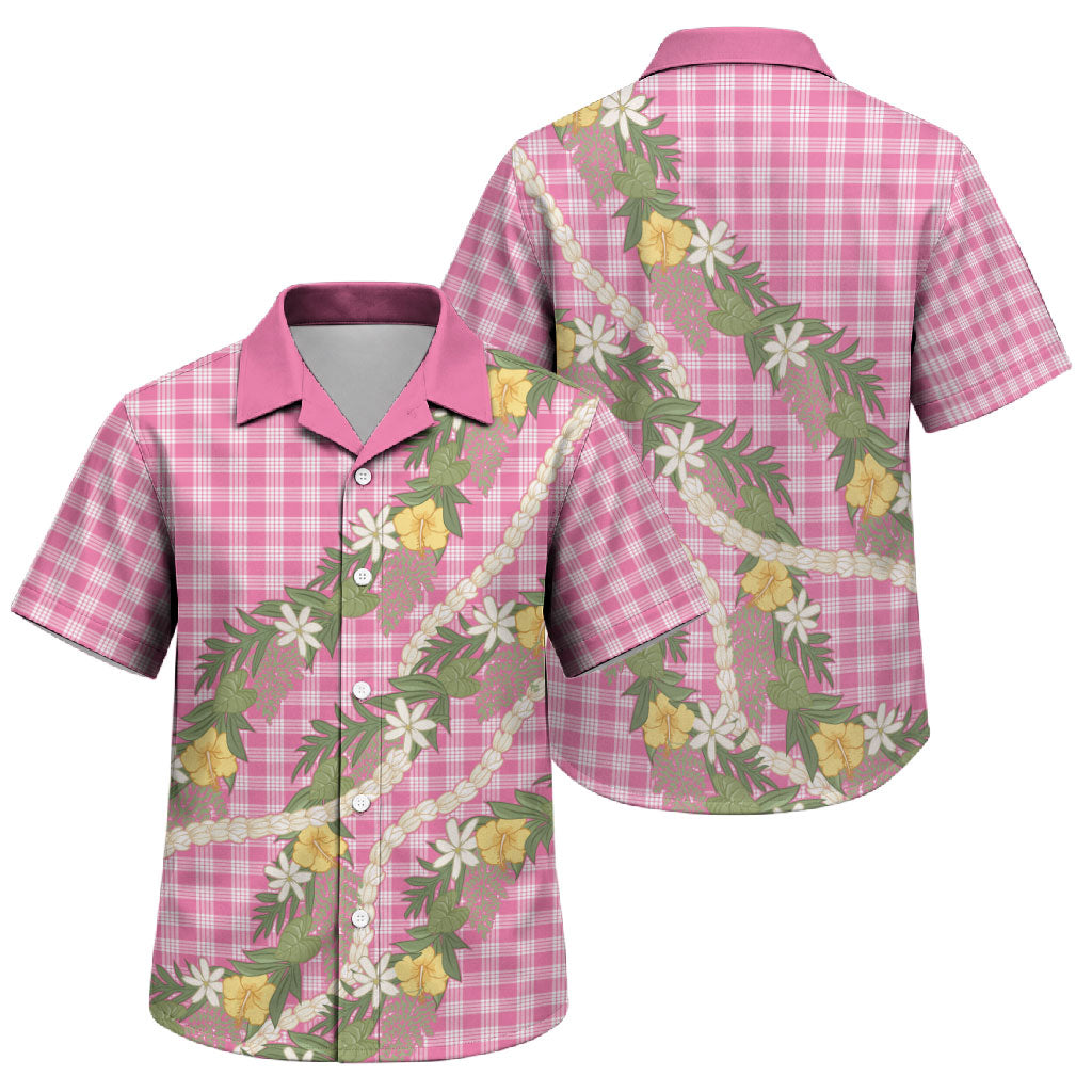 Aloha Puakenikeni Anthurium Pikake Lei Family Matching Off The Shoulder Long Sleeve Dress and Hawaiian Shirt Tropical Pink Hawaiian Palaka Pattern LT9 Son's Shirt Pink - Polynesian Pride