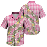 Aloha Puakenikeni Anthurium Pikake Lei Family Matching Off The Shoulder Long Sleeve Dress and Hawaiian Shirt Tropical Pink Hawaiian Palaka Pattern LT9 Son's Shirt Pink - Polynesian Pride