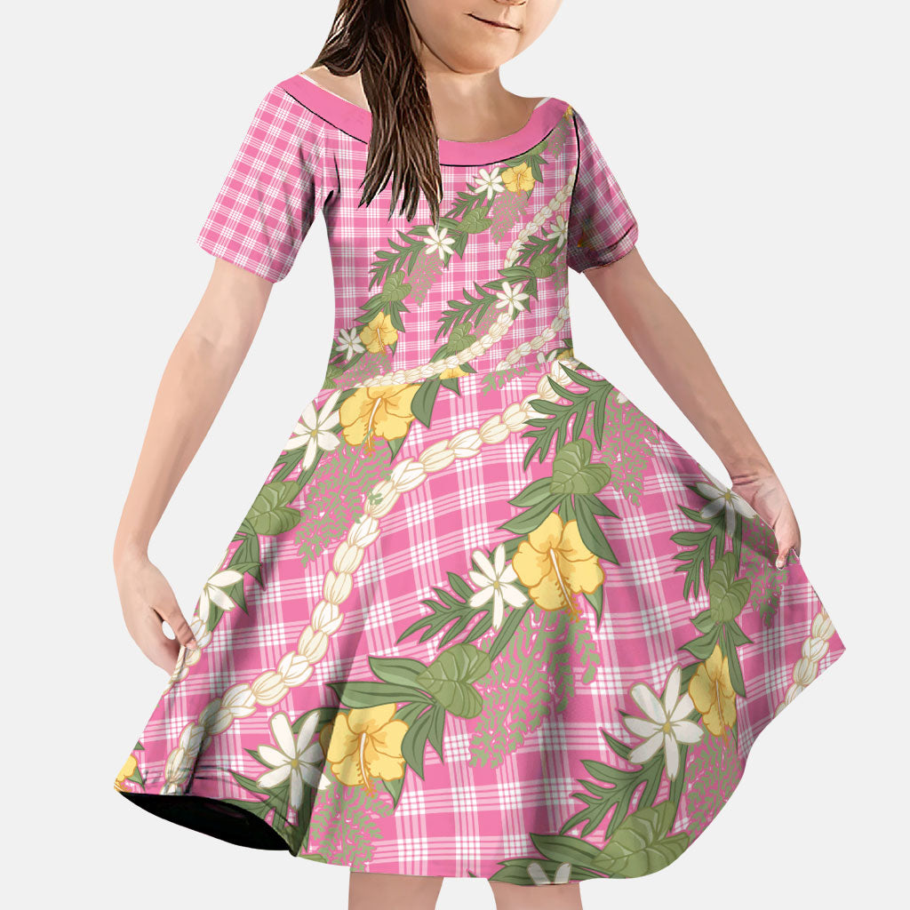 Aloha Puakenikeni Anthurium Pikake Lei Family Matching Off Shoulder Short Dress and Hawaiian Shirt Tropical Pink Hawaiian Palaka Pattern