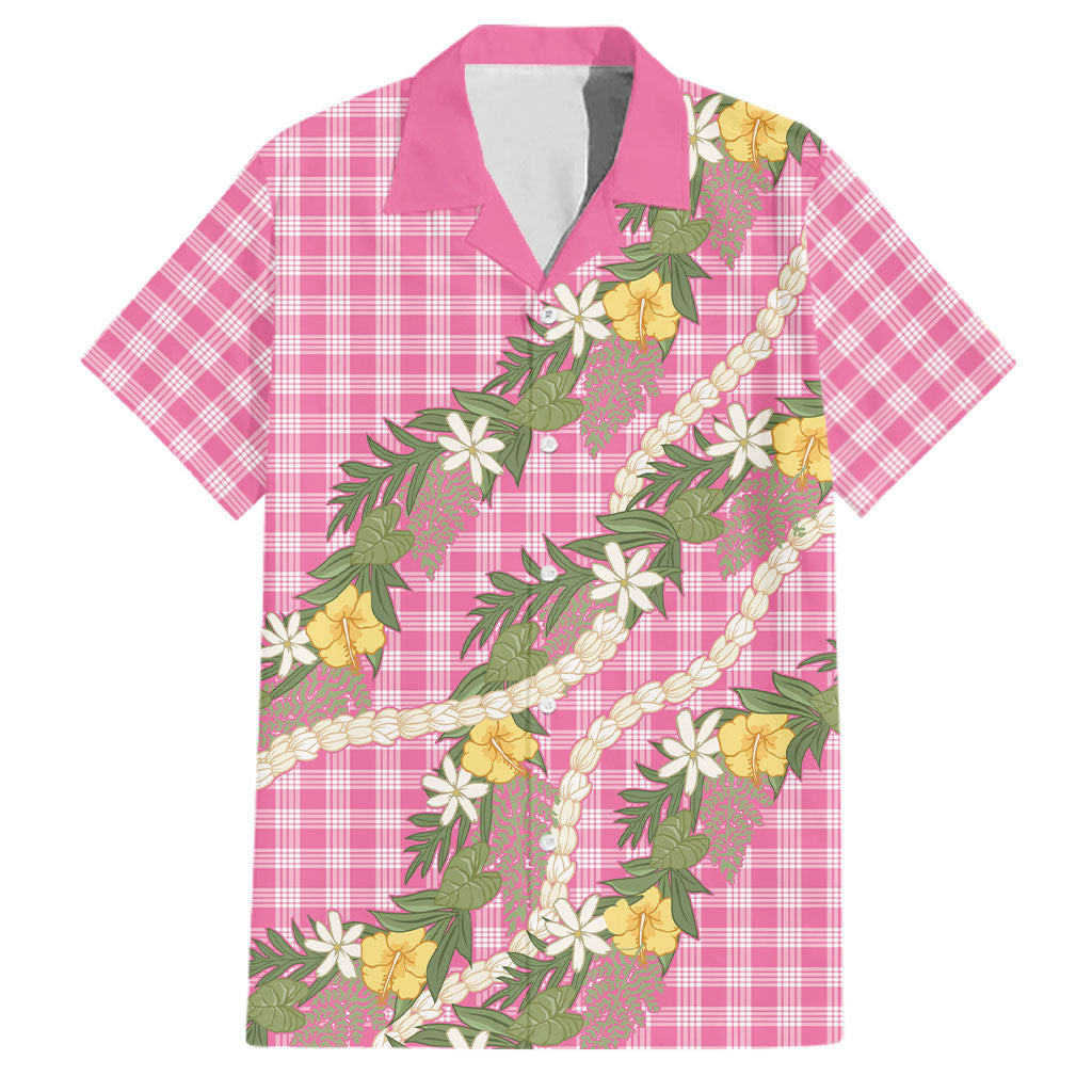 Aloha Puakenikeni Anthurium Pikake Lei Family Matching Summer Maxi Dress and Hawaiian Shirt Tropical Pink Hawaiian Palaka Pattern