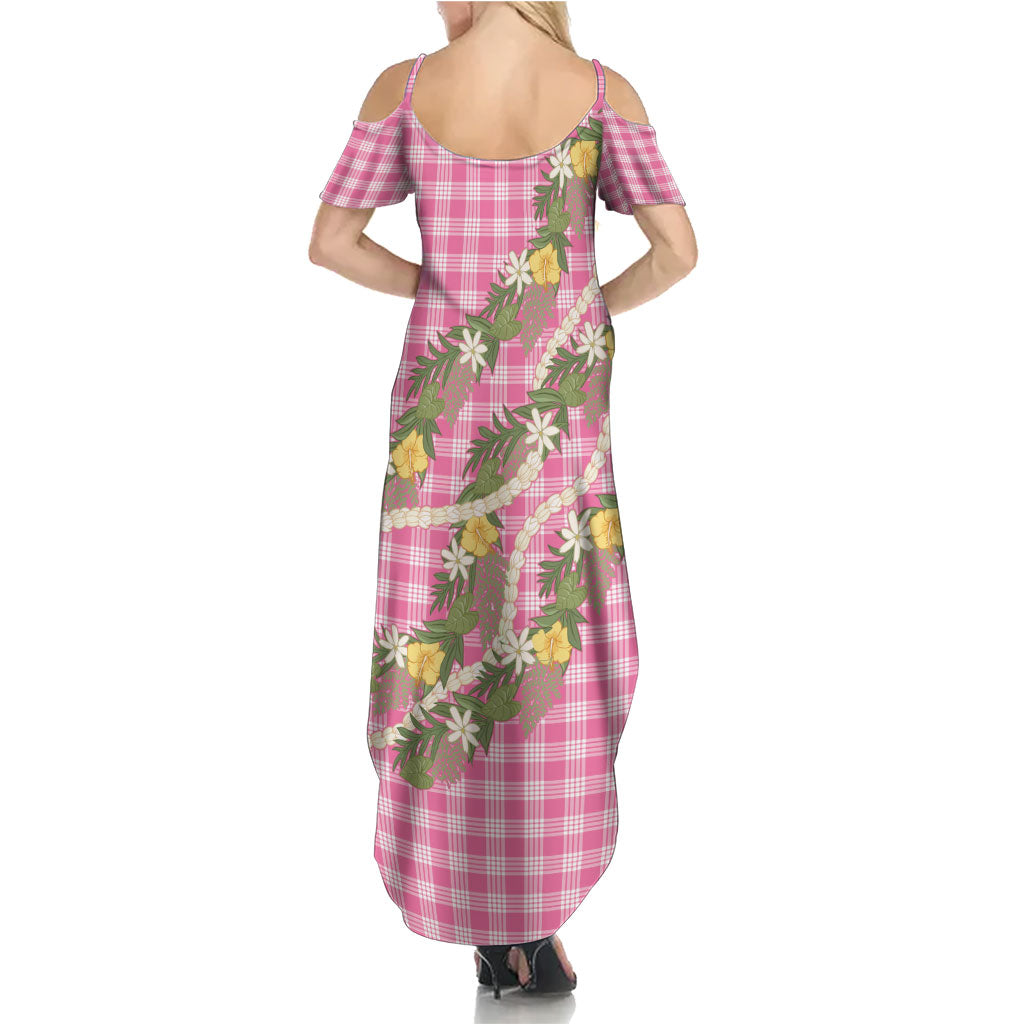 Aloha Puakenikeni Anthurium Pikake Lei Family Matching Summer Maxi Dress and Hawaiian Shirt Tropical Pink Hawaiian Palaka Pattern