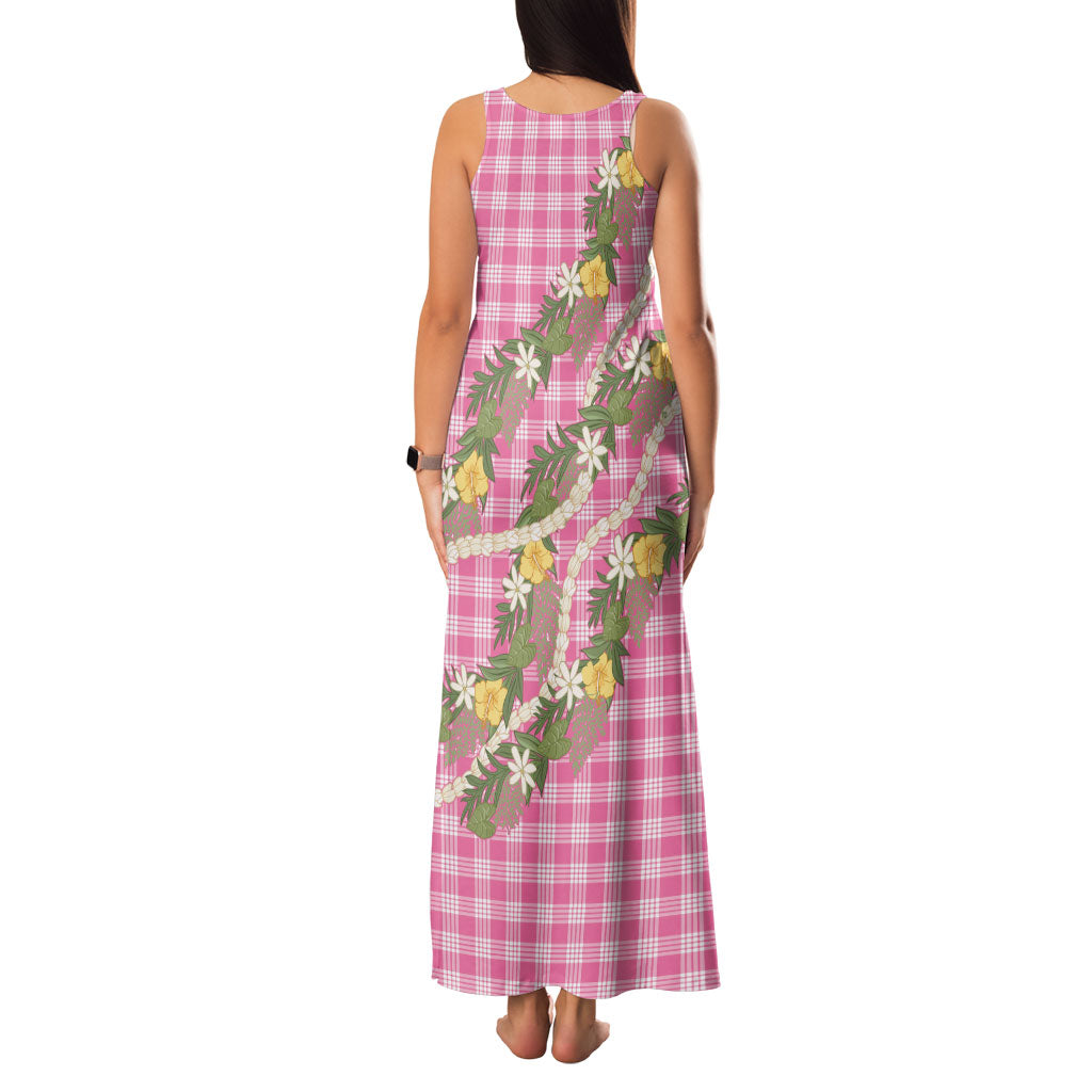Aloha Puakenikeni Anthurium Pikake Lei Family Matching Tank Maxi Dress and Hawaiian Shirt Tropical Pink Hawaiian Palaka Pattern