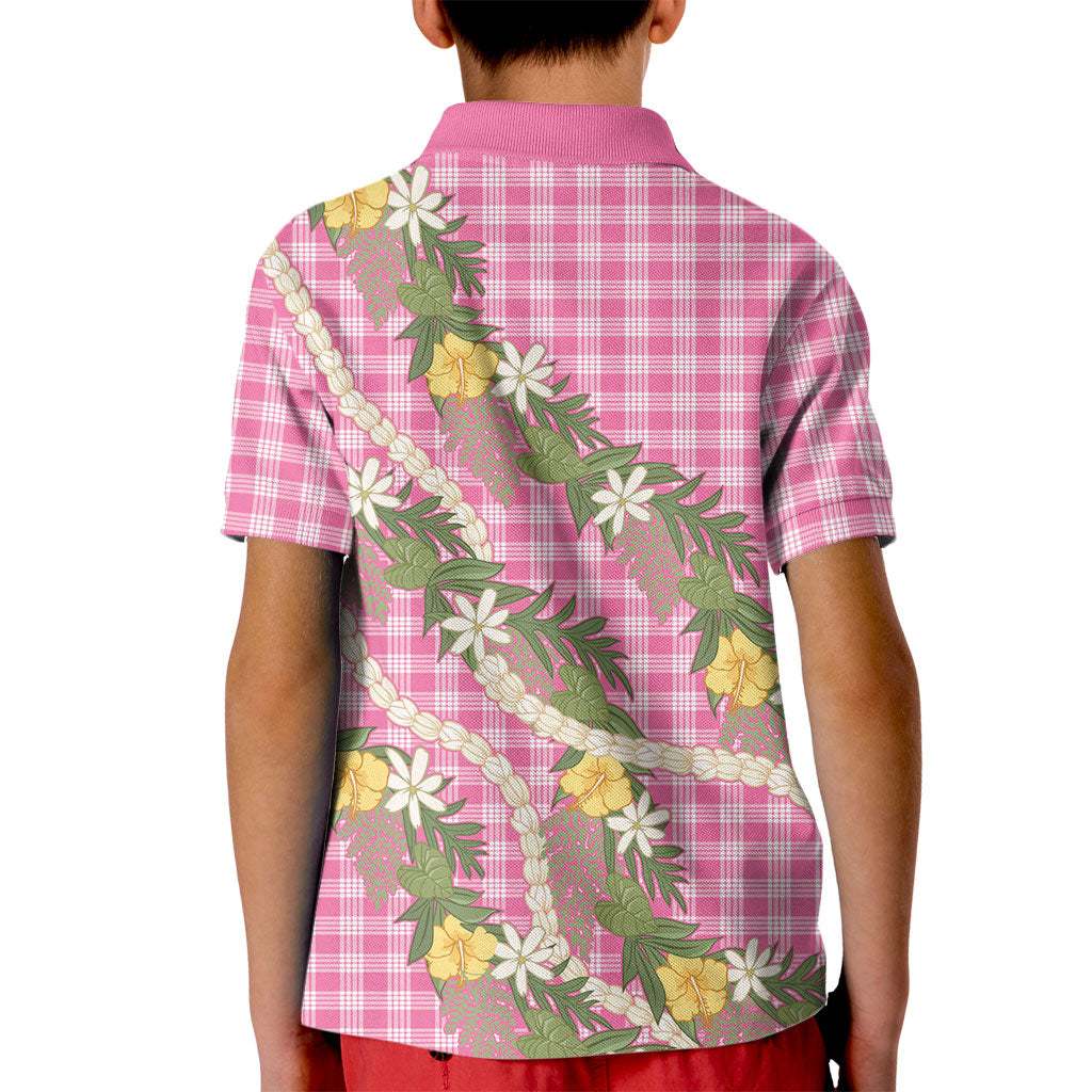 Aloha Puakenikeni Anthurium Pikake Lei Kid Polo Shirt Tropical Pink Hawaiian Palaka Pattern