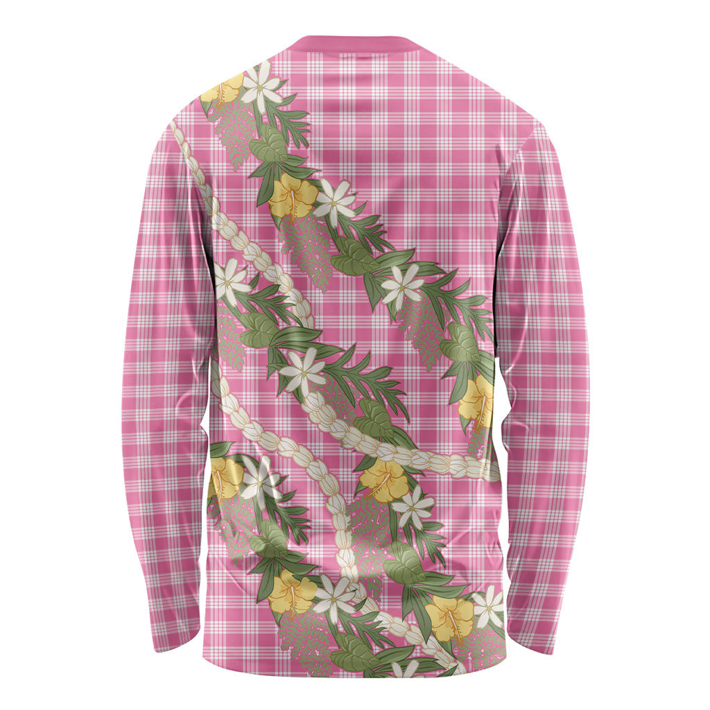 Aloha Puakenikeni Anthurium Pikake Lei Long Sleeve Shirt Tropical Pink Hawaiian Palaka Pattern