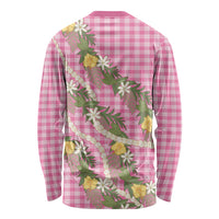 Aloha Puakenikeni Anthurium Pikake Lei Long Sleeve Shirt Tropical Pink Hawaiian Palaka Pattern
