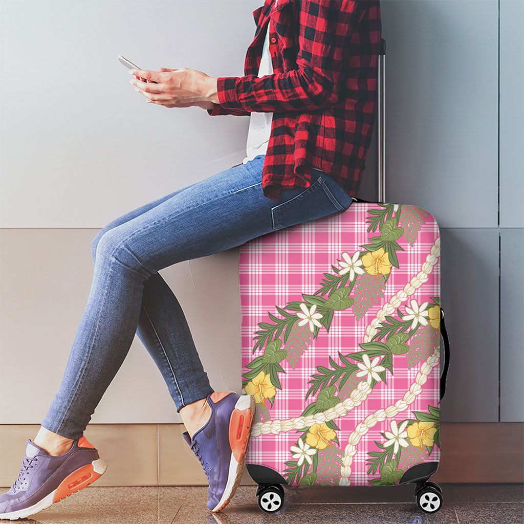 Aloha Puakenikeni Anthurium Pikake Lei Luggage Cover Tropical Pink Hawaiian Palaka Pattern