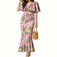 Aloha Puakenikeni Anthurium Pikake Lei Mermaid Dress Tropical Pink Hawaiian Palaka Pattern LT9 Women Pink - Polynesian Pride