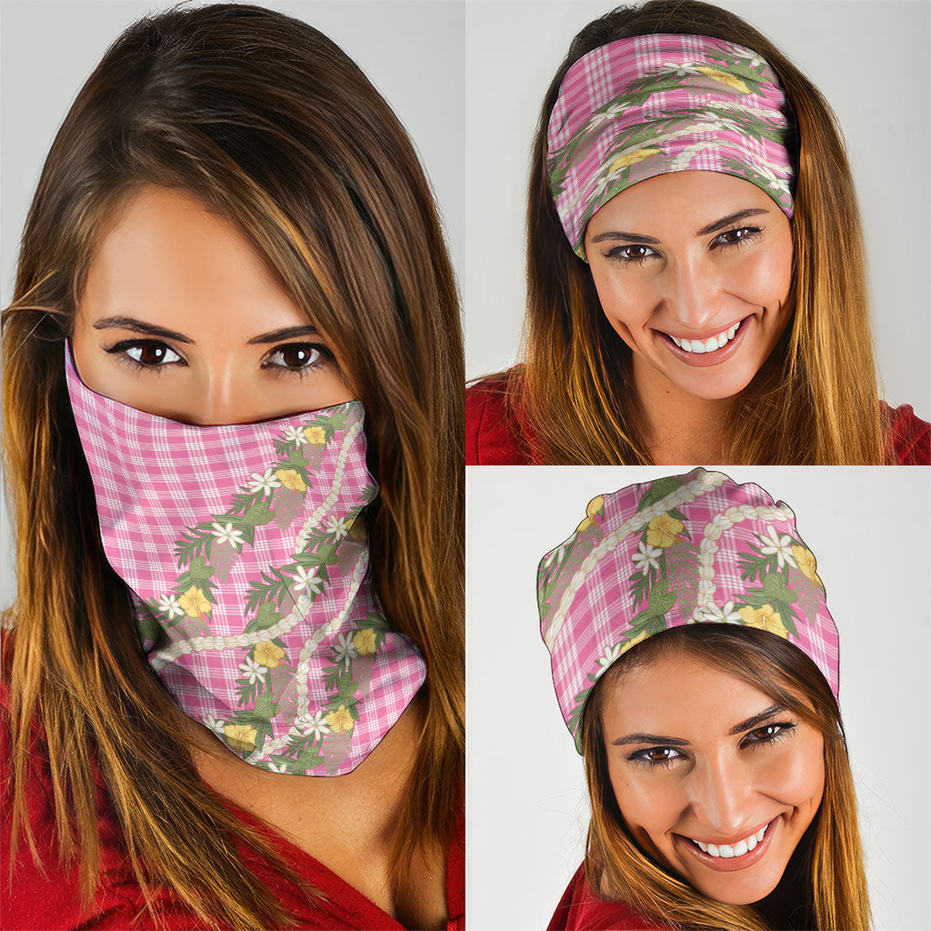 Aloha Puakenikeni Anthurium Pikake Lei Neck Gaiter Tropical Pink Hawaiian Palaka Pattern