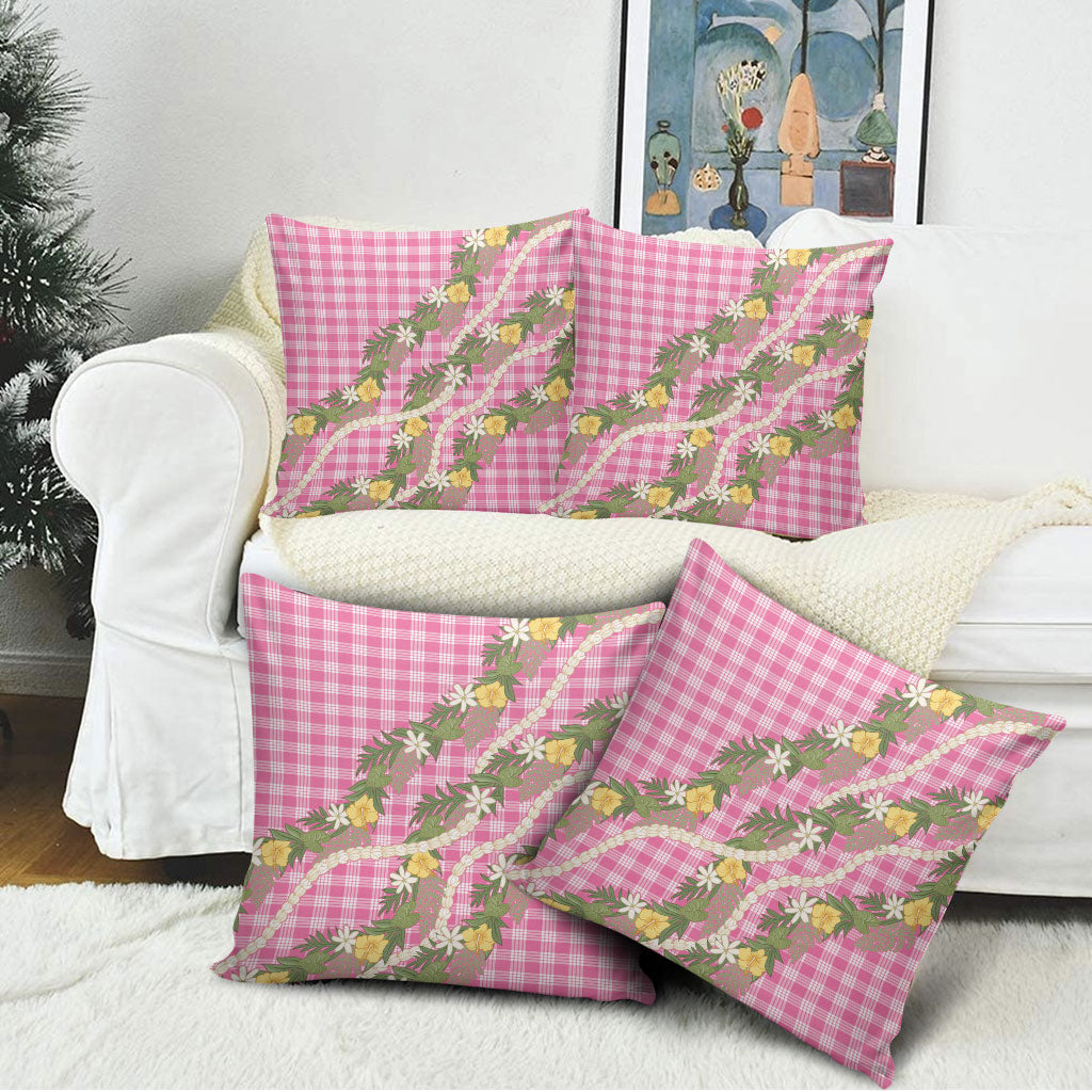 Aloha Puakenikeni Anthurium Pikake Lei Pillow Cover Tropical Pink Hawaiian Palaka Pattern
