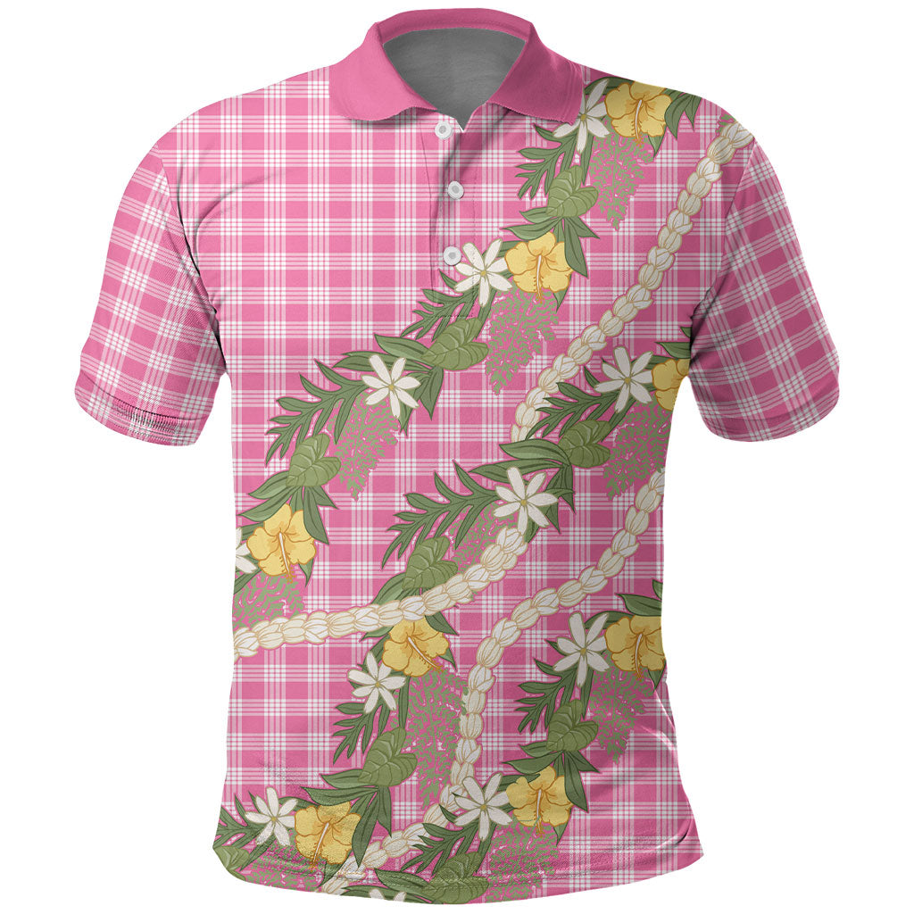 Aloha Puakenikeni Anthurium Pikake Lei Polo Shirt Tropical Pink Hawaiian Palaka Pattern LT9 Pink - Polynesian Pride