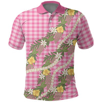Aloha Puakenikeni Anthurium Pikake Lei Polo Shirt Tropical Pink Hawaiian Palaka Pattern LT9 Pink - Polynesian Pride
