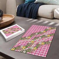 Aloha Puakenikeni Anthurium Pikake Lei Puzzle Tropical Pink Hawaiian Palaka Pattern LT9 - Polynesian Pride