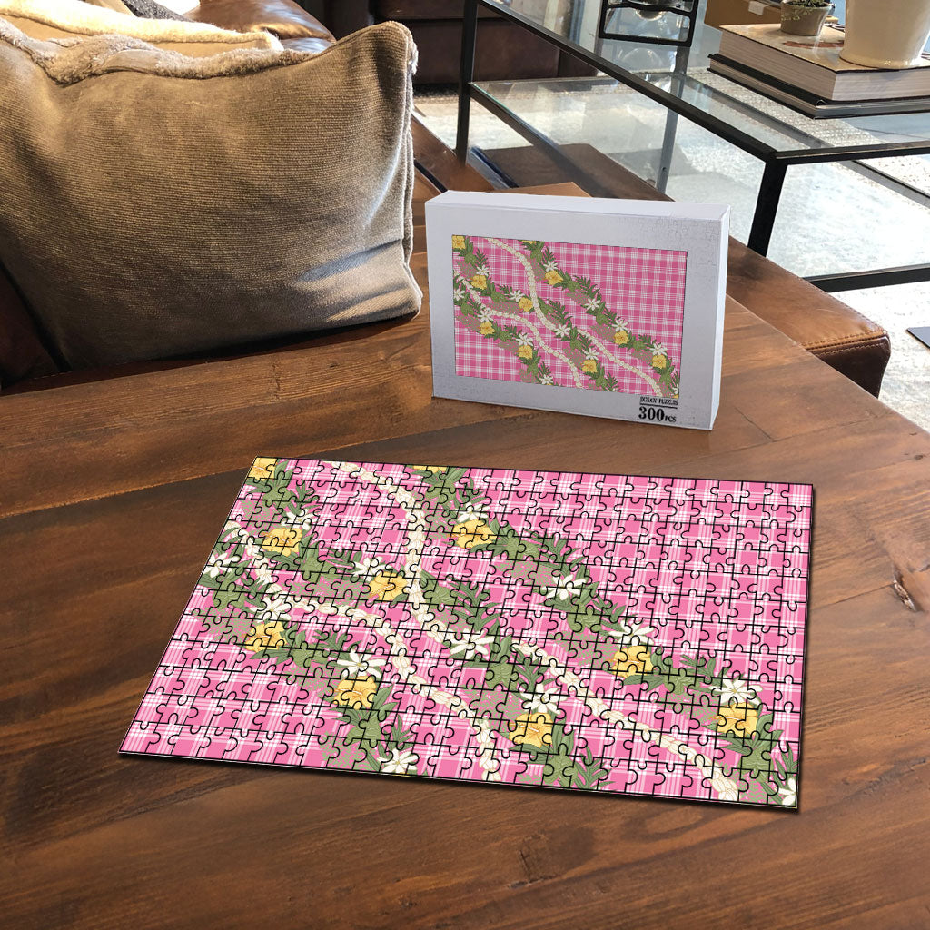 Aloha Puakenikeni Anthurium Pikake Lei Puzzle Tropical Pink Hawaiian Palaka Pattern LT9 - Polynesian Pride