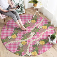 Aloha Puakenikeni Anthurium Pikake Lei Round Carpet Tropical Pink Hawaiian Palaka Pattern