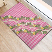 Aloha Puakenikeni Anthurium Pikake Lei Rubber Doormat Tropical Pink Hawaiian Palaka Pattern