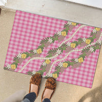 Aloha Puakenikeni Anthurium Pikake Lei Rubber Doormat Tropical Pink Hawaiian Palaka Pattern