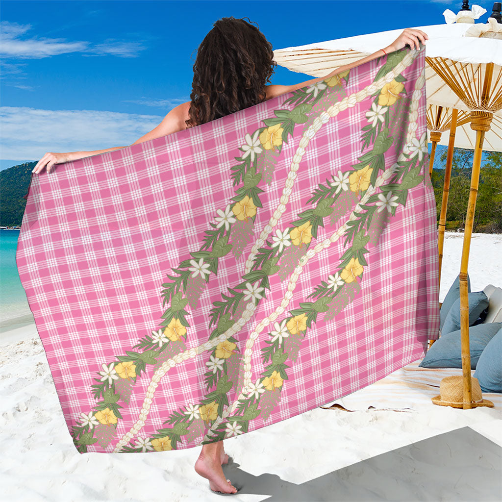 Aloha Puakenikeni Anthurium Pikake Lei Sarong Tropical Pink Hawaiian Palaka Pattern